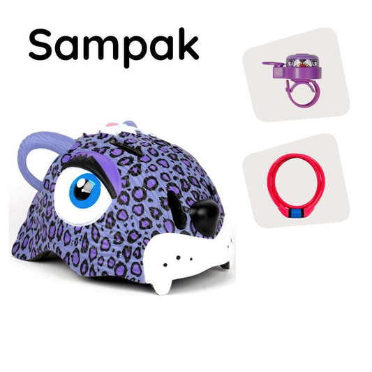 Crazy Safety Cykelhjelm Sampak: Lilla leopard og 2 produkter