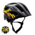 Indlæs billede i gallerifremviser, Crazy Safety Cykelhjelm Sort/gul / M (54-58cm) Graffiti Splash børnehjelm med lys