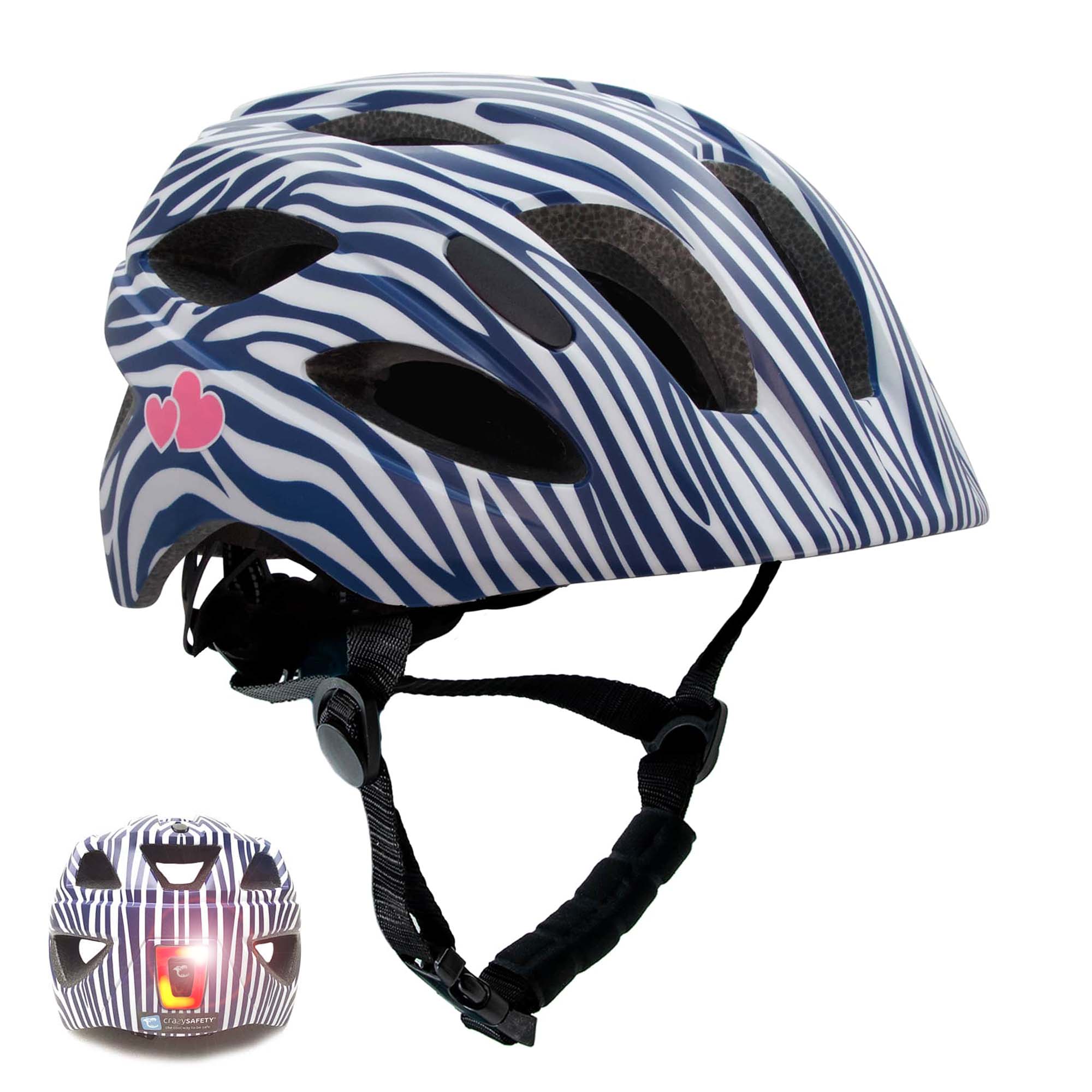 Crazy Safety Cykelhjelm Lilla / M (54-58cm) Heartbeat Stripes børnehjelm med lys