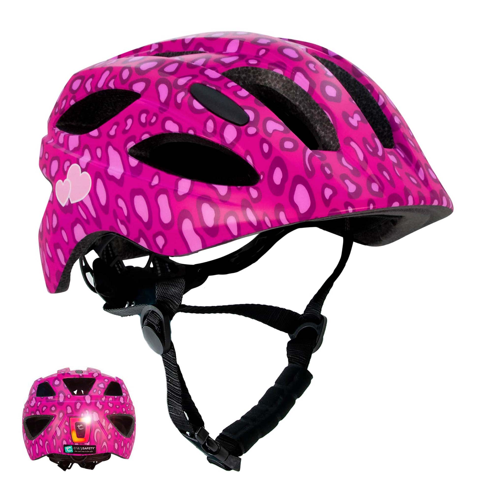 Crazy Safety Cykelhjelm Pink / M (54-58cm) Heartbeat Stripes børnehjelm med lys