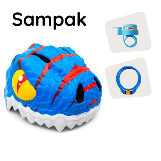 Crazy Safety Cykelhjelm Sampak: Blå dino og 2 produkter