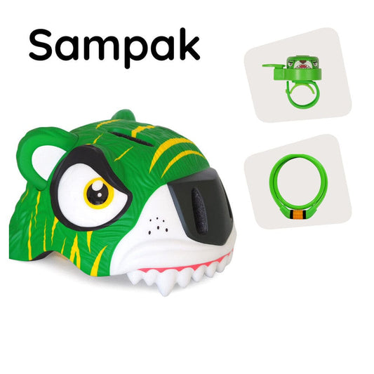 Crazy Safety Cykelhjelm Sampak: Grøn tiger og 2 produkter